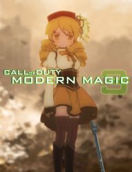 Rule 34 | 1girl, ashammas, beret, blonde hair, boots, brown thighhighs, call of duty, call of duty: modern warfare 2, corset, crossover, detached sleeves, drill hair, fingerless gloves, gloves, gun, hair ornament, hairpin, hat, magical girl, magical musket, mahou shoujo madoka magica, mahou shoujo madoka magica (anime), no mouth, no nose, parody, pleated skirt, puffy sleeves, ribbon, rifle, shirt, skirt, solo, striped clothes, striped thighhighs, taut clothes, taut shirt, thighhighs, tomoe mami, twin drills, twintails, vertical-striped clothes, vertical-striped thighhighs, weapon, yellow eyes, zettai ryouiki