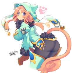 Rule 34 | 1girl, :3, animal ears, animal hat, ass, bell, breasts, cat ears, cat hat, cat tail, hat, iroyopon, large breasts, looking back, original, pink hair, solo, tail