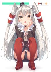 Rule 34 | 1girl, amatsukaze (kancolle), black panties, blush, brown dress, brown eyes, changaa, dress, full body, garter straps, gloves, hair between eyes, hair tubes, hairband, highres, kantai collection, long hair, looking at viewer, multiple girls, open mouth, panties, pantyshot, sailor dress, short dress, silver hair, sitting, solo, striped clothes, striped thighhighs, thighhighs, two side up, underwear, white gloves