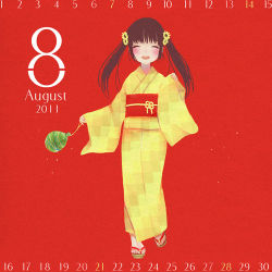 Rule 34 | august, bad id, bad pixiv id, brown hair, calendar, lowres, original, solo, suzushiro sayu, twintails