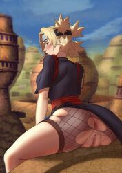 Rule 34 | anus, ass, blonde hair, breasts, highres, leggings, medium breasts, naruto (series), no panties, fat mons, pussy, pussy juice, temari (naruto), thick thighs, thighs, torn clothes, zenzagen