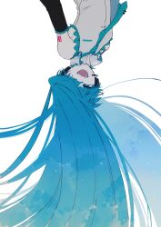 Rule 34 | 1girl, arms at sides, blue eyes, blue hair, blue necktie, blue sky, collared shirt, commentary request, crazy smile, detached sleeves, double exposure, eiku, empty eyes, floating hair, hair over one eye, half-closed eyes, hatsune miku, headphones, highres, looking at viewer, loose necktie, microphone, necktie, number tattoo, one eye covered, open mouth, popped collar, shirt, shoulder tattoo, signature, simple background, sky, sleeveless, sleeveless shirt, smile, solo, tattoo, twintails, upper body, upside-down, vocaloid, white background, white shirt