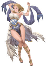 Rule 34 | 1girl, absurdres, blonde hair, blue eyes, breasts, daisuke 6897, dancer (fire emblem: three houses), fire emblem, fire emblem: three houses, gladiator sandals, highres, large breasts, mercedes von martritz, nintendo, pelvic curtain, sandals, thighs, white background