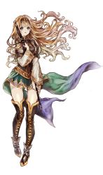 Rule 34 | 1girl, alicia (valkyrie profile 2), blonde hair, blue eyes, boots, holding, holding weapon, long hair, long sleeves, skirt, sword, thigh boots, thighhighs, valkyrie profile (series), vanillamieux, weapon, zettai ryouiki