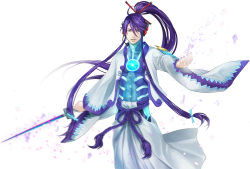 Rule 34 | 1boy, bad id, bad pixiv id, blue eyes, highres, japanese clothes, kamui gakupo, long hair, male focus, ohse, ponytail, purple hair, sidelocks, solo, sword, very long hair, vocaloid, weapon