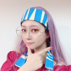 Rule 34 | 1girl, cosplay, digimon, female focus, glasses, inoue miyako, inoue miyako (cosplay), long hair, lowres, nail polish, photo (medium), purple hair, solo