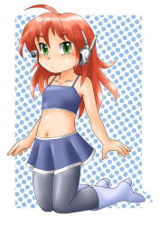 Rule 34 | 1girl, boots, copyright request, green eyes, navel, red hair, skirt, sonnano ari, source request, tagme, tank top