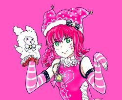 Rule 34 | 1girl, alternate hairstyle, aqua eyes, artist name, artist request, bare shoulders, black bow, blush, bow, braid, breasts, circus, cross-laced clothes, dress, elbow gloves, facial mark, female focus, fingerless gloves, gloves, green eyes, hair between eyes, hair bow, hand puppet, hat, kurosawa ruby, looking at viewer, love live!, love live! school idol festival, love live! school idol festival all stars, love live! sunshine!!, parted lips, pink background, pink bow, pink dress, pink gloves, pink hat, plaid, plaid dress, pleated, pleated dress, polka dot headwear, puppet, red hair, short hair, short twintails, single braid, small breasts, smile, solo, sparkle print, star (symbol), striped bow, striped clothes, striped gloves, twintails, two side up, upper body
