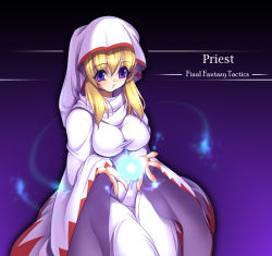 Rule 34 | 1girl, blonde hair, blue eyes, breasts, final fantasy, final fantasy tactics, gunner-l, large breasts, priestess, robe, solo, white mage, white mage (fft), white mage (final fantasy)