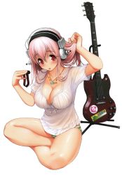 Rule 34 | 1girl, :o, breasts, large breasts, lingerie, nitroplus, official art, open mouth, pink hair, super sonico, tsuji santa, underwear