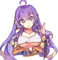 Rule 34 | 1girl, breasts, cleavage, highres, index finger raised, indie virtual youtuber, jumpsuit, long hair, medium breasts, military, military vehicle, motor vehicle, purple eyes, purple hair, solo, tank, tank top, tongue, tongue out, underboob, virtual youtuber, vividly vivi, white tank top, yellow jumpsuit