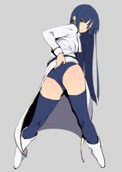 Rule 34 | 1girl, ass, ass focus, blue hair, blunt bangs, boots, china dress, chinese clothes, closed mouth, dress, gintama, highres, imai nobume, jikatarou, long hair, panties, red eyes, solo, thighhighs, thighhighs under boots, underwear, very long hair