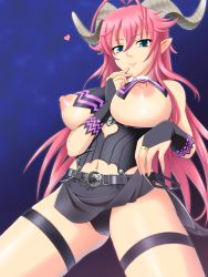 Rule 34 | 1girl, asmodeus (sin nanatsu no taizai), asmodeus (the seven deadly sins), bare shoulders, belt, between breasts, black panties, blush, breastless clothes, breasts, cameltoe, clothes lift, copyright request, corset, demon girl, demon horns, female focus, gaen, gloves, green eyes, horns, huge breasts, large areolae, large breasts, long hair, miniskirt, navel, nipples, panties, pink hair, pointy ears, puffy nipples, sin nanatsu no taizai, skirt, skirt lift, smile, solo, standing, the seven deadly sins, thighs, underwear, upskirt