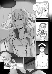 Rule 34 | !?, ..., 10s, 1boy, 1girl, admiral (kancolle), comic, crying, crying with eyes open, flashback, glasses, grabbing, greyscale, hat, imminent rape, kantai collection, kashima (kancolle), lying, military, military uniform, monochrome, naval uniform, on floor, pillow, pov, salute, spoken ellipsis, tears, twintails, twitter username, uniform, wangphing, you gonna get raped