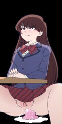 Rule 34 | 1girl, anal, anal object insertion, animated, animated gif, anus, bouncing breasts, bow, bowtie, breasts, brown hair, dildo, female masturbation, heart, heart-shaped pupils, huge dildo, invisible chair, komi-san wa komyushou desu, komi shouko, long hair, looping animation, masturbation, medium breasts, mike inel, no panties, object insertion, own hands together, pussy, school uniform, sex toy, sitting, skirt, solo, spread legs, symbol-shaped pupils, uncensored