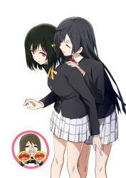Rule 34 | 3girls, = =, black hair, black jacket, blazer, blood, blouse, brown hair, buttons, closed eyes, collared shirt, commentary request, crying, glasses, green ribbon, hair ribbon, hand fan, highres, holding, holding fan, jacket, long hair, long sleeves, looking at another, love live!, love live! nijigasaki high school idol club, mifune shioriko, multiple girls, neck ribbon, nijigasaki academy school uniform, nijigasaki student council vice president, ningen (ningen96), nosebleed, one side up, open mouth, orange eyes, plaid, plaid skirt, pleated skirt, red ribbon, ribbon, school uniform, shirt, short hair, simple background, skirt, swept bangs, white background, white shirt, white skirt, yuki setsuna (love live!)