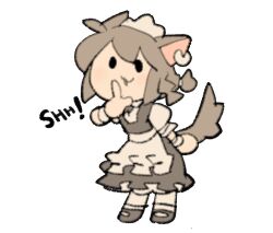 Rule 34 | animal ears, black footwear, brown hair, circle hands, english text, finger to mouth, maid, open mouth, shushing, tail, temmie, temmie chang, temmie chang (character)