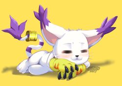 Rule 34 | absurdres, blush, cat, cheeso art, digimon, digimon (creature), gloves, highres, holy ring, sleeping, solo, tailmon