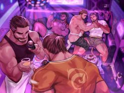 Rule 34 | 5boys, abs, alca (wakatanka4), animal ears, ass, back, baimeme, bara, bare pectorals, beard, black hair, black shorts, black tank top, blush, bulge, character request, clothes lift, commission, couch, couple, covered abs, crotch grab, cup, disco ball, dungeon and fighter, erection, erection under clothes, extra ears, facial hair, from above, glass, grey shorts, gyee, highres, holding, holding cup, holding hands, holding microphone, jockstrap, large pectorals, lion boy, lion ears, lion tail, male focus, male priest (dungeon and fighter), male underwear, mature male, microphone, multiple boys, muscular, muscular male, music, navel, navel hair, nipples, on couch, open clothes, open fly, open shorts, original, party, pectorals, selfie, shirt, shirt lift, short hair, short shorts, shorts, unworn shorts, sideburns, singing, spread legs, stomach, tail, tank top, thick eyebrows, thick thighs, thighs, topless male, undercut, underwear, v, white male underwear, white shirt, white shorts, yaoi