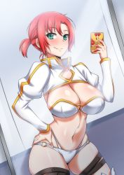 Rule 34 | 1girl, ayuayu (shouyu no sato), blush, boudica (fate), bra, breasts, camera flash, cellphone, cleavage, closed mouth, cropped jacket, dutch angle, fate/grand order, fate (series), green eyes, hand on own hip, hand up, holding, holding phone, indoors, juliet sleeves, large breasts, long sleeves, looking at viewer, mirror, navel, o-ring, o-ring bottom, o-ring top, phone, puffy sleeves, red hair, selfie, short ponytail, shrug (clothing), sidelocks, smartphone, smile, solo, thigh strap, thighhighs, thong, underwear