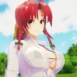 Rule 34 | 1girl, 3d, animated, bikini, bouncing breasts, breasts, brown eyes, hong meiling, jumping, large breasts, micro bikini, mofumoko5, red hair, see-through, solo, swimsuit, tagme, thighs, touhou, upper body, video