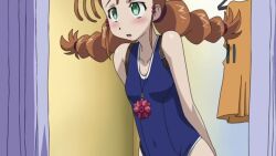 Rule 34 | 1girl, animated, ass, barefoot, blush, breasts, green eyes, gunxsword, legs, one-piece swimsuit, orange hair, pool, poolside, shy, small breasts, submerged, swimming, swimsuit, tagme, underwater, video, water, wedgie, wendy garrett