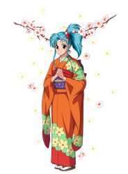 Rule 34 | 1girl, blue hair, botan (yu yu hakusho), highres, japanese clothes, kimono, official art, purple eyes, smile, yuu yuu hakusho