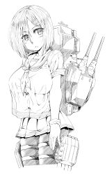 Rule 34 | 10s, 1girl, breasts, female focus, gloves, greyscale, hamakaze (kancolle), impossible clothes, impossible shirt, jin nai, kantai collection, large breasts, looking at viewer, monochrome, shirt, short hair, simple background, solo
