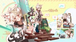 Rule 34 | + +, 5boys, ahoge, animal bag, animal ear fluff, animal ears, arms on table, asymmetrical footwear, asymmetrical legwear, backpack, bag, bandaid on thigh, black shirt, black shorts, black thighhighs, blonde hair, blue background, blue sky, blush, book, book stack, boots, brown footwear, burger, character name, chicken (food), chicken leg, closed eyes, closed mouth, cloud, collarbone, color guide, commentary, cowboy shot, cross-laced footwear, dark-skinned male, dark skin, desk, drooling, english commentary, finger to own chin, fingernails, fire, food, fox ears, fox tail, french fries, full body, green background, grid background, hands on own hips, head on table, heart, highres, hood, hood down, hooded jacket, jacket, kanlamari, layered sleeves, light blush, light smile, long sleeves, looking at viewer, male focus, mismatched footwear, mismatched legwear, multicolored background, multiple boys, multiple views, musical note, on chair, one eye closed, open mouth, original, paper airplane, pink bag, pink sleeves, polka dot, polka dot background, rabbit, rainbow, shirt, short hair, shorts, sitting, skull, sky, sleeping, sparkle, sparkling eyes, speech bubble, spoken food, spoken heart, stool, striped sleeves, tail, teeth, thighhighs, thought bubble, tree, two-tone sleeves, upper body, upper teeth only, white background, white hood, white jacket, white sleeves, white thighhighs, yaoi, yellow background