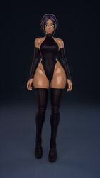 Rule 34 | 1girl, 3d, alternate costume, animated, bare arms, bare shoulders, bent over, black leotard, bleach, boots, breasts, curvy, dark skin, elbow gloves, fingerless gloves, gloves, highleg, highleg leotard, highres, large breasts, leotard, long hair, looking at viewer, lowres, multiple views, official alternate costume, ponytail, revealing clothes, shihouin yoruichi, smile, tagme, thigh boots, thong leotard, video, wide hips, yaja3d, yellow eyes