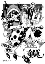 Rule 34 | + +, 1girl, 2020, 4boys, alternative facts in eastern utopia, black dress, black jacket, book, building, character name, chinese commentary, commentary, dated, doreking, doremy sweet, dream soul, dress, english text, facing viewer, full body, greyscale, hat, heran hei mao, holding, horns, jacket, long hair, long sleeves, looking at viewer, monochrome, multiple boys, necktie, nightcap, pom pom (clothes), poster (object), sheep, shirt, short sleeves, smile, surreal, tail, tapir, tapir tail, this man, touhou, turtleneck, white dress, white footwear, white shirt