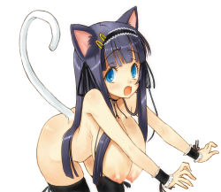 Rule 34 | animal ears, breasts, cat ears, cat tail, huge breasts, makaroni, nipples, nude, solo, tail, thighhighs