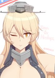 Rule 34 | 10s, 1girl, blonde hair, breasts, cleavage, headgear, iowa (kancolle), kantai collection, large breasts, long hair, one eye closed, osterei, solo, yellow eyes
