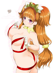 Rule 34 | 1girl, amanogawa kirara, ass, breasts, brown hair, butt crack, cure twinkle, earrings, gloves, go! princess precure, heart, huge breasts, jewelry, long hair, looking at viewer, naked ribbon, nude, precure, purple eyes, ribbon, solo, star (symbol), star earrings, twintails, very long hair, white gloves, yamada ichizoku