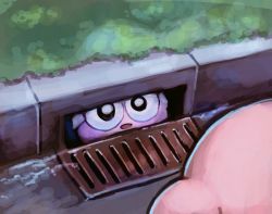 Rule 34 | 2boys, commentary request, eye contact, from behind, grass, grate, it (stephen king), kirby, kirby (series), looking at another, marx (kirby), multiple boys, nintendo, open mouth, parody, peeking out, sewer grate, shiburingaru, smile