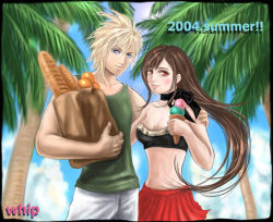 1990s_(style) 1boy 1girl cloud_strife costa_del_sol final_fantasy final_fantasy_vii retro_artstyle tifa_lockhart