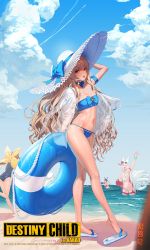 Rule 34 | annie (destiny child), beach, bikini, billy (destiny child), black hair, blue sky, bow, breasts, brown hair, cloud, davi (destiny child), destiny child, hat, highres, large breasts, metis (destiny child), multiple tails, navel, sandals, see-through, see-through shirt, shirt on shoulders, sky, small breasts, straw hat, swimming, swimsuit, tagme, tail, tamamo (destiny child), tube, water, waves, wet, white hair, zig90