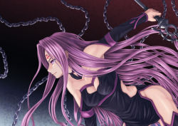 Rule 34 | 1girl, absurdres, bare shoulders, boots, breasts, chain, choker, cleavage, cleavage cutout, clothing cutout, detached sleeves, dress, facial mark, fate/grand order, fate (series), forehead mark, highres, hip vent, large breasts, long hair, medusa (fate), medusa (rider) (fate), medusa (rider) (third ascension) (fate), nameless dagger (fate), purple eyes, purple hair, short dress, side slit, solo, square pupils, strapless, strapless dress, thigh boots, thighhighs, very long hair, yasu (segawahiroyasu)