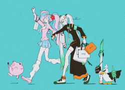 Rule 34 | 2girls, arm grab, bag, creatures (company), fairy miku (project voltage), fighting miku (project voltage), game freak, gen 1 pokemon, hatsune miku, highres, jigglypuff, mitsubachi (roundbee), multicolored hair, multiple girls, nintendo, pokemon, project voltage, shopping bag, twintails, vocaloid, walking