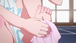 Rule 34 | 10s, 1girl, animated, animated gif, barefoot, child, close-up, denpa onna to seishun otoko, feet, foot focus, hands on feet, head out of frame, screencap, sitting, soles, solo, toes, touwa erio, wiping