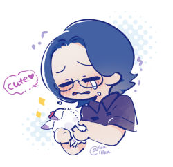 Rule 34 | blue hair, crying with eyes closed, digimon, glasses, gomamon, kido jo, short hair, stuffed toy