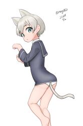 Rule 34 | absurdres, animal ears, black dress, black sailor collar, blue eyes, cat ears, cat tail, dated, dress, extra ears, feet out of frame, grey hair, highres, kantai collection, maru (marg0613), one-hour drawing challenge, panties, paw pose, sailor collar, sailor dress, short hair, tail, twitter username, underwear, white panties, z1 leberecht maass (kancolle)