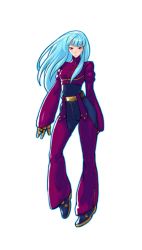 Rule 34 | 1girl, belt, blue hair, gloves, hiroaki (kof), joints, kof sky stage, kula diamond, official art, red eyes, robot joints, snk, solo, the king of fighters