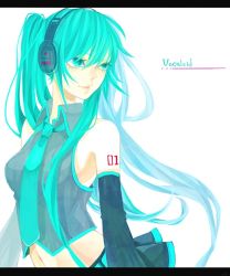 Rule 34 | 1girl, aqua eyes, aqua hair, bad id, bad pixiv id, detached sleeves, hatsune miku, headphones, letterboxed, loalo, long hair, midriff, navel, necktie, skirt, solo, twintails, very long hair, vocaloid, white-lily-0810