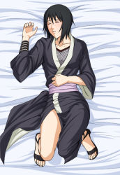 Rule 34 | 1girl, black hair, closed eyes, feet, female focus, fishnets, from above, full body, japanese clothes, lying, naruto, naruto (series), on back, shizune (naruto), short hair, sleeping, solo, tk (tk&#039;s level4), toes