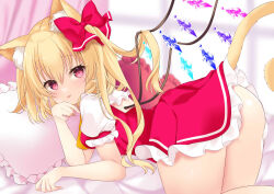 Rule 34 | all fours, animal ears, ass, blonde hair, cat ears, cat girl, cat tail, flandre scarlet, red eyes, ribbon, tail, tosakaoil, touhou, wings