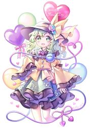 Rule 34 | 1girl, :d, balloon, black hat, commentary, cropped legs, dated, english text, floral print, green eyes, green hair, green skirt, hat, hat ribbon, heart, heart-shaped pupils, heart of string, koishi day, komeiji koishi, long sleeves, looking at viewer, medium hair, miy 001, open mouth, ribbon, rose print, shirt, simple background, skirt, smile, solo, symbol-only commentary, symbol-shaped pupils, third eye, touhou, white background, yellow ribbon, yellow shirt