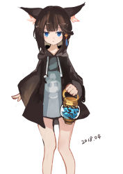 Rule 34 | 1girl, :o, animal ears, bad id, bad pixiv id, black hoodie, blue eyes, brown hair, commentary request, dated, grey shirt, highres, holding, hood, hood down, hoodie, long sleeves, looking at viewer, mitu yang, open clothes, open hoodie, original, parted lips, shirt, simple background, solo, star (symbol), white background, wide sleeves
