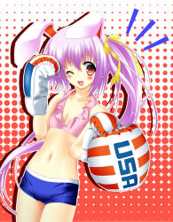 Rule 34 | 1girl, alternate hairstyle, animal ears, bad id, bad pixiv id, boxing gloves, female focus, highres, long hair, navel, ninten-do, purple hair, rabbit ears, red eyes, reisen udongein inaba, side ponytail, solo, standing, touhou, united states, white background