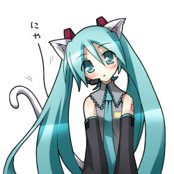 Rule 34 | 1girl, animal ears, artist request, blush, cat ears, cat girl, cat tail, female focus, hatsune miku, long hair, looking at viewer, necktie, solo, tail, uniform, vocaloid, vocaloid2